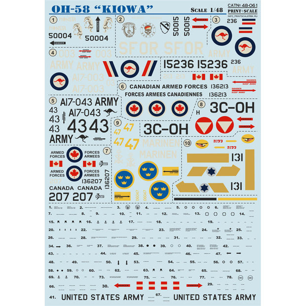 Print Scale 48-061 Decal Bell OH-58 Kiowa Helicopter Part 2 Scale 1:48 for Helicopter Plastic model kit
