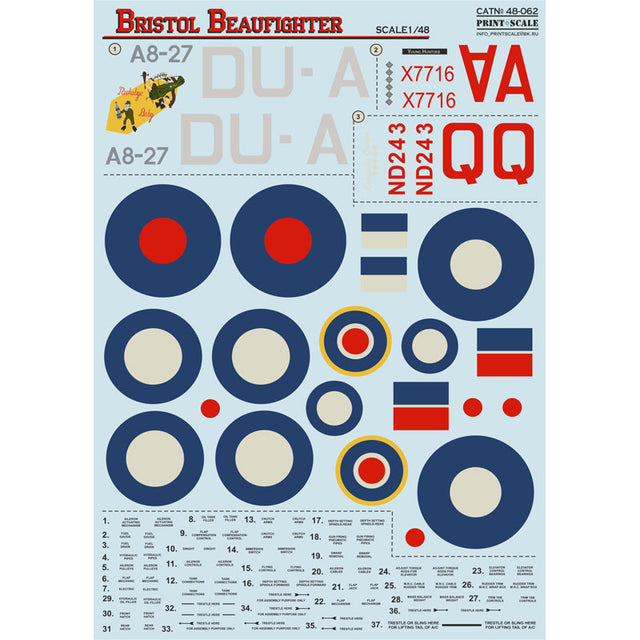 Print Scale 48-062 Decal Bristol Beaufighter Scale 1:48 for Aircraft Plastic model kit
