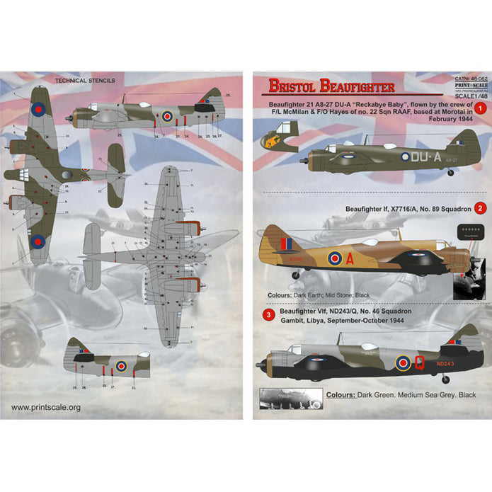 Print Scale 48-062 Decal Bristol Beaufighter Scale 1:48 for Aircraft Plastic model kit