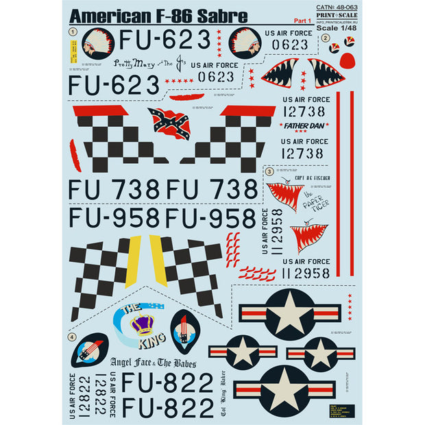 Print Scale 48-063 Decal F-86 Sabre Mig fighters Part 1 Scale 1:48 for Aircraft Plastic model kit