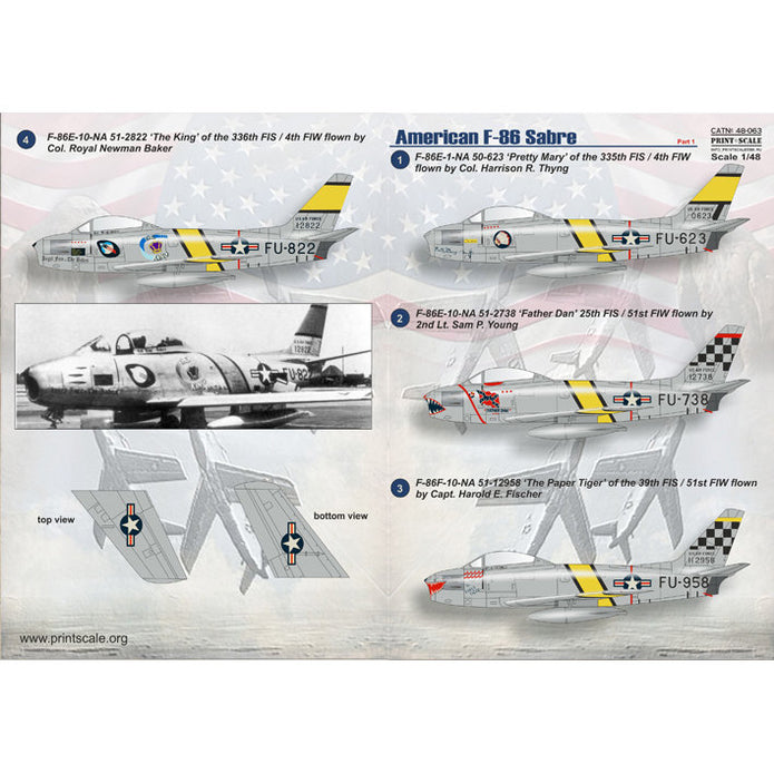 Print Scale 48-063 Decal F-86 Sabre Mig Killer Part 1 Scale 1:48 for Aircraft Plastic model kit