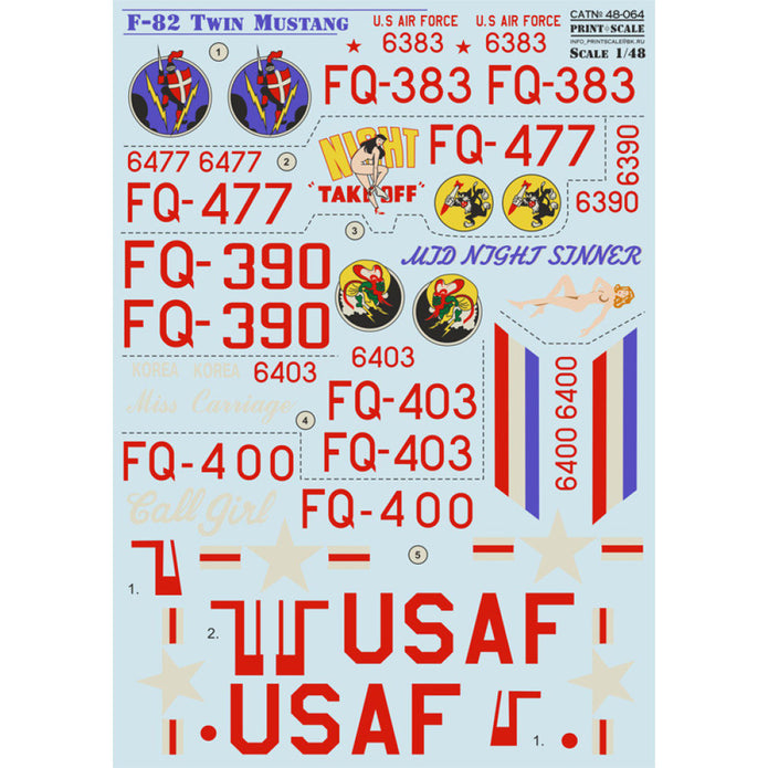Print Scale 48-064 Decal F-82 Twin Mustang Scale 1:48 for Aircraft Plastic model kit