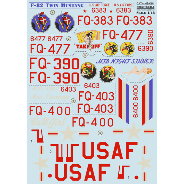 Print Scale 48-064 Decal F-82 Twin Mustang Scale 1:48 for Aircraft Plastic model kit