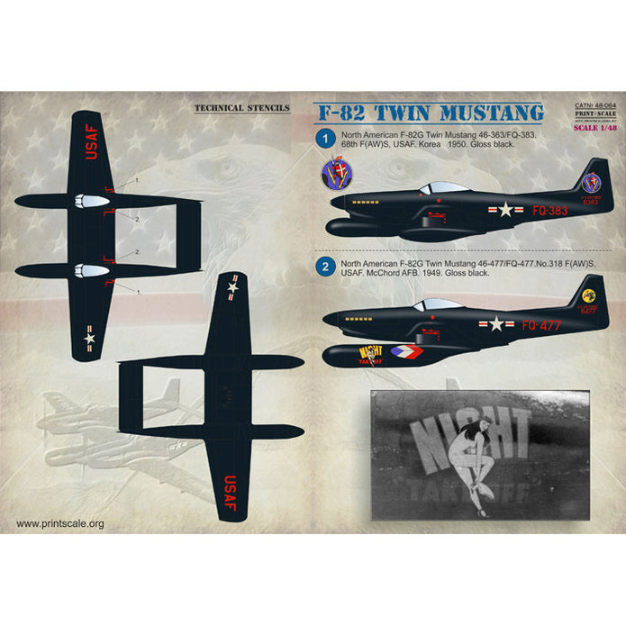 Print Scale 48-064 Decal F-82 Twin Mustang Scale 1:48 for Aircraft Plastic model kit