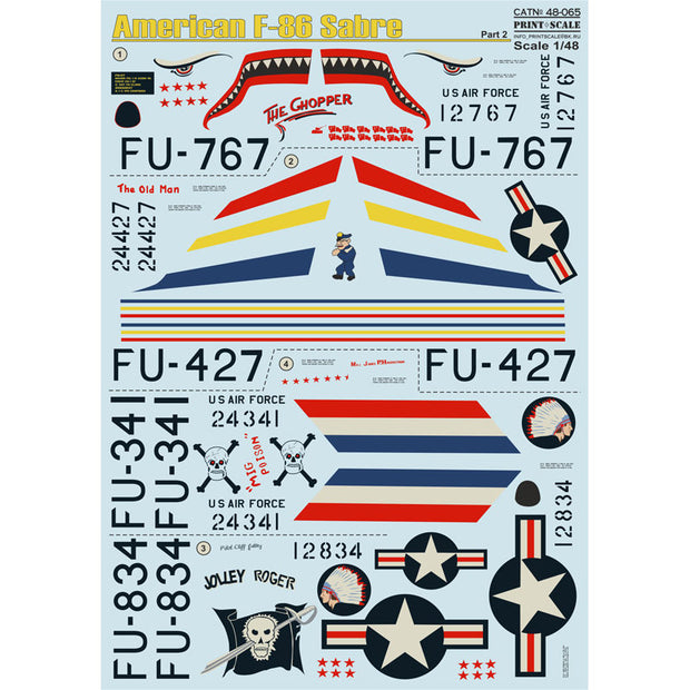 Print Scale 48-065 Decal F-86 Sabre Mig fighters Part 2 Scale 1:48 for Aircraft Plastic model kit
