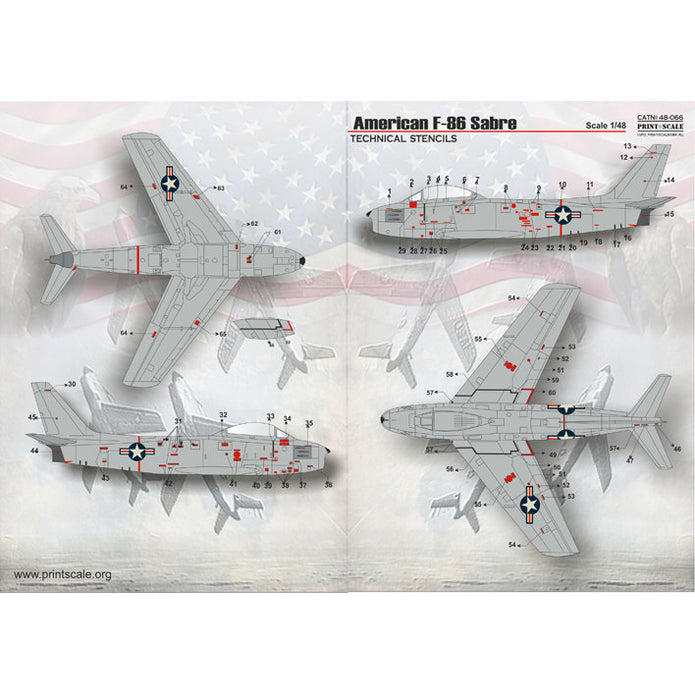 Print Scale 48-066 Decal F-86E Sabre Technical stencils Scale 1:48 for Aircraft Plastic model kit