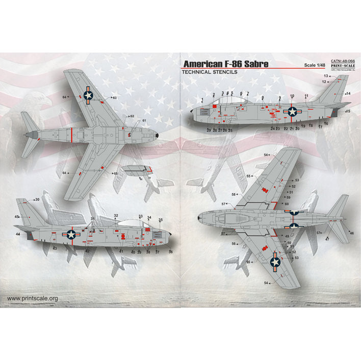 Print Scale 48-066 Decal F-86E Sabre Technical stencils Scale 1:48 for Aircraft Plastic model kit