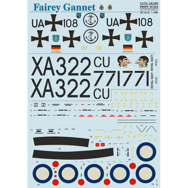 Print Scale 48-069 Decal Fairey Gannet Scale 1:48 for Aircraft Plastic model kit