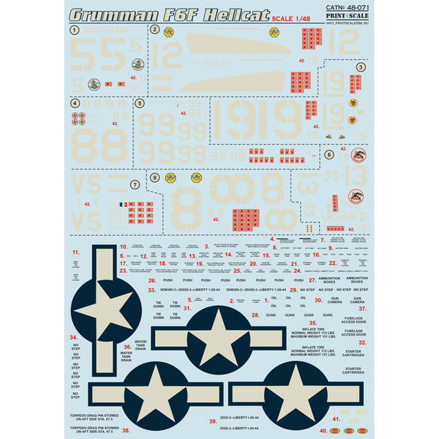 Print Scale 48-071 Decal Grumman F6F Hellcat Scale 1:48 for Aircraft Plastic model kit