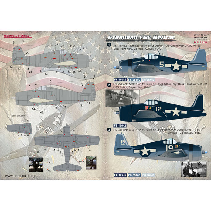Print Scale 48-071 Decal Grumman F6F Hellcat Scale 1:48 for Aircraft Plastic model kit
