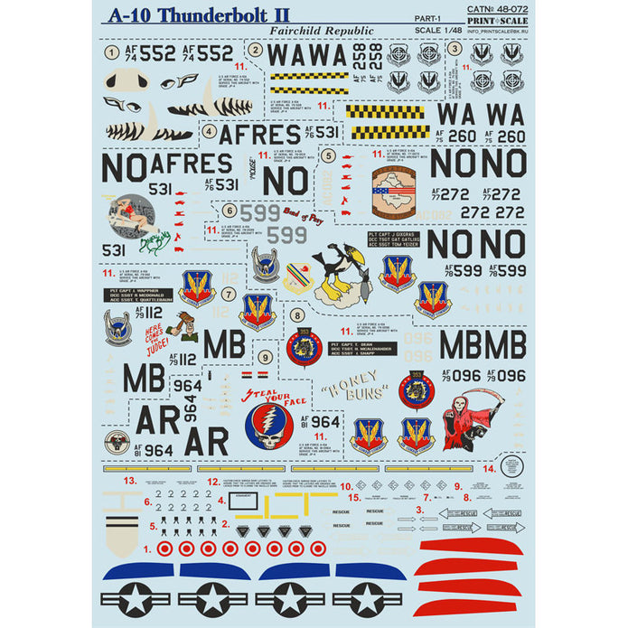 Print Scale 48-072 Decal A-10 Thunderbolt II Part 1 Scale 1:48 for Aircraft Plastic model kit