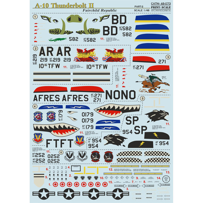 Print Scale 48-073 Decal A-10 Thunderbolt II Part 2 Scale 1:48 for Aircraft Plastic model kit
