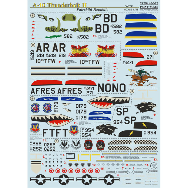 Print Scale 48-073 Decal A-10 Thunderbolt II Part 2 Scale 1:48 for Aircraft Plastic model kit