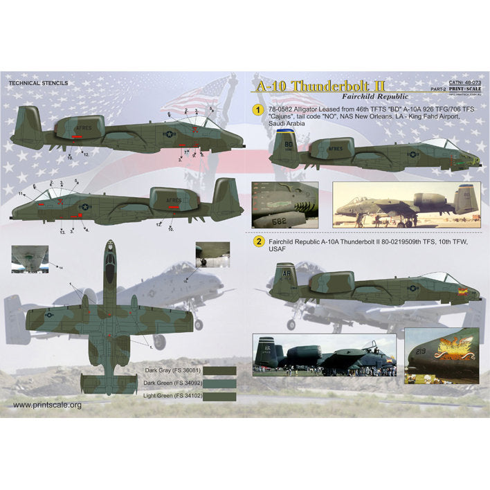 Print Scale 48-073 Decal A-10 Thunderbolt II Part 2 Scale 1:48 for Aircraft Plastic model kit