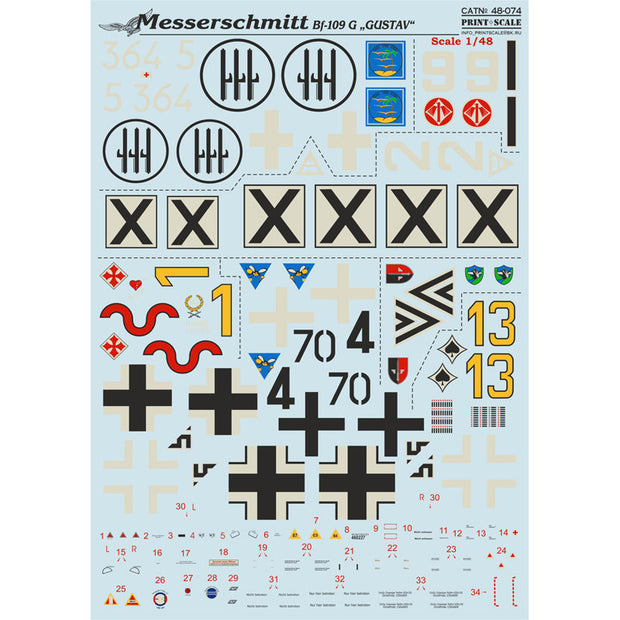 Print Scale 48-074 Decal Messershmit Me-109 G Scale 1:48 for Aircraft Plastic model kit