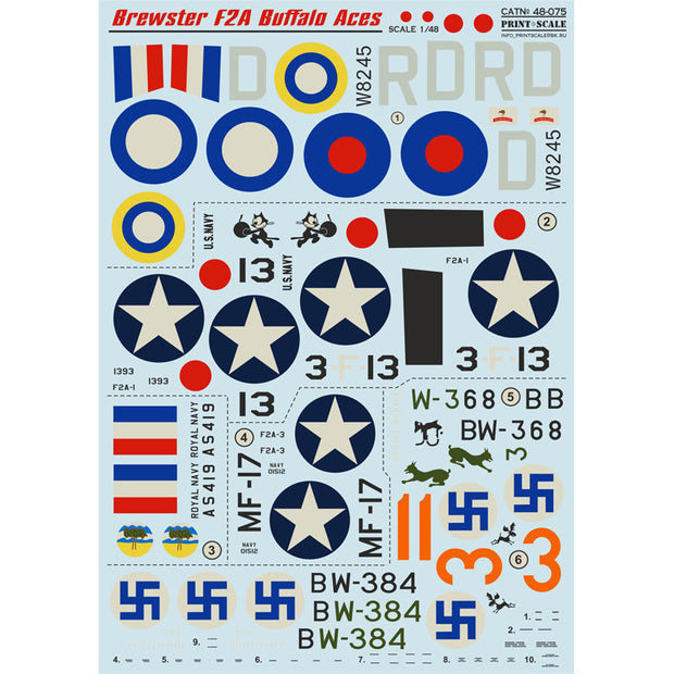 Print Scale 48-075 Decal Brewster F2A Buffalo l Scale 1:48 for Aircraft Plastic model kit