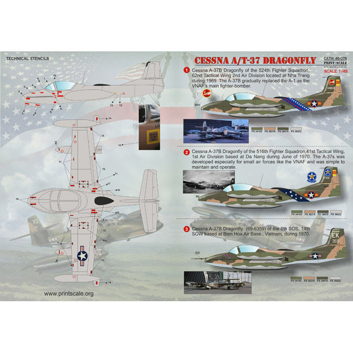 Print Scale 48-076 Decal Cessna A-37 Dragonfly Scale 1:48 for Aircraft Plastic model kit