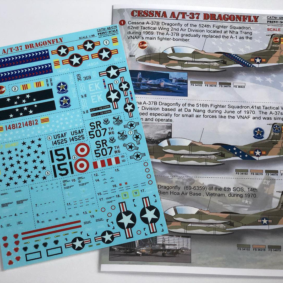 Print Scale 48-076 Decal Cessna A-37 Dragonfly Scale 1:48 for Aircraft Plastic model kit