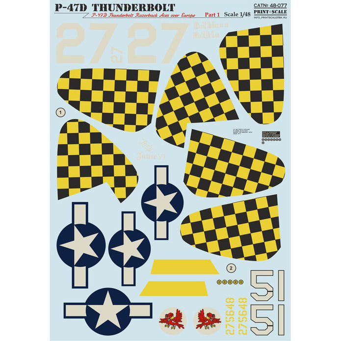 Print Scale 48-077 Decal 1:48 P-47D Thunderbolt Razorback Aces over Europe Part 1