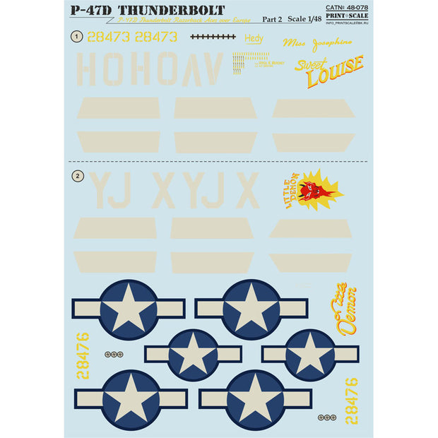 Print Scale 48-078 Decal 1:48 P-47D Thunderbolt Razorback Top Pilots over Europe Part 2