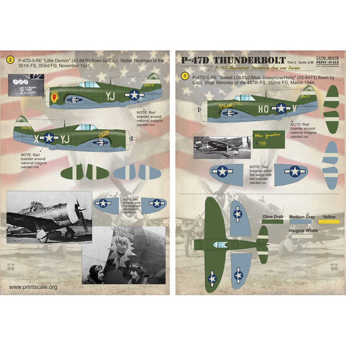 Print Scale 48-078 Decal 1:48 P-47D Thunderbolt Razorback Aces over Europe Part 2