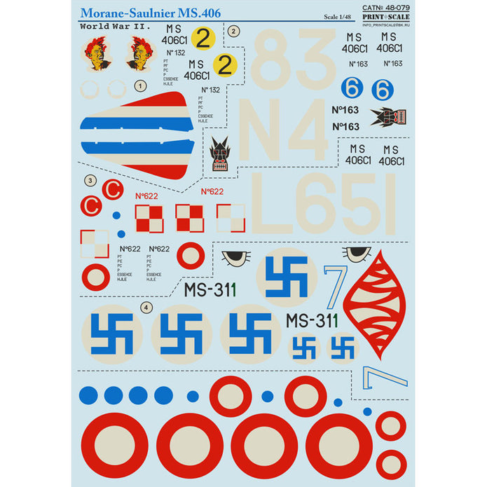 Print Scale 48-079 Decal Morane-Saulnier MS. 406 Scale 1:48 for Aircraft Plastic model kit