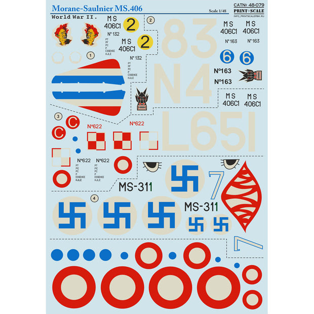 Print Scale 48-079 Decal Morane-Saulnier MS. 406 Scale 1:48 for Aircraft Plastic model kit