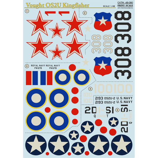 Print Scale 48-080 Decal Vought OS2U Kingfisher Scale 1:48 for Aircraft Plastic model kit