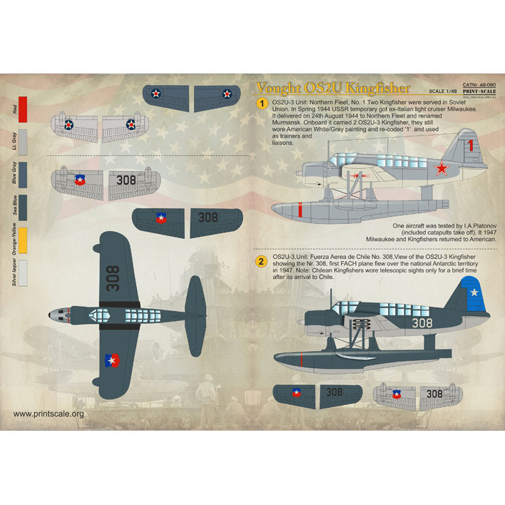Print Scale 48-080 Decal Vought OS2U Kingfisher Scale 1:48 for Aircraft Plastic model kit
