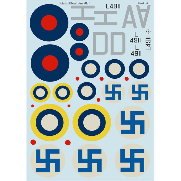 Print Scale 48-081 Decal Bristol Blenheim. The complete set 2 leaf Scale 1:48 for Aircraft Plastic model kit