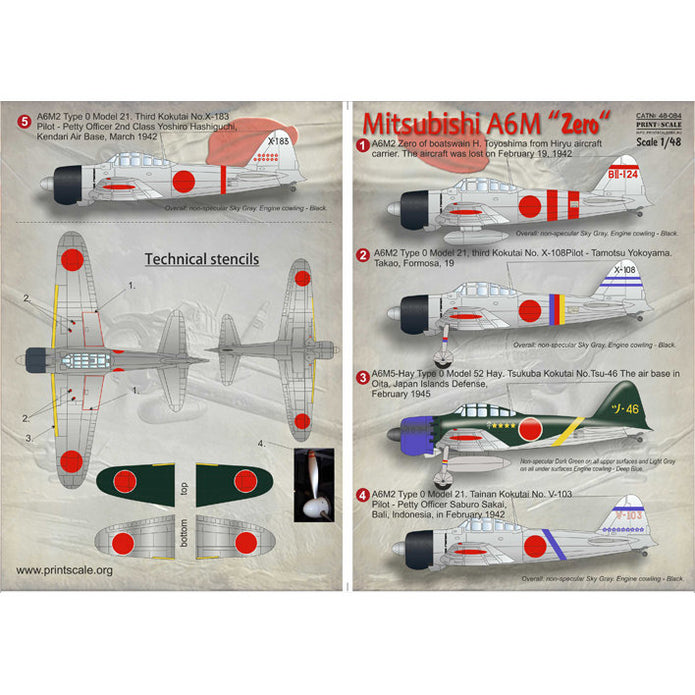 Print Scale 48-084 Decal Mitsubishi A6M Zero Scale 1:48 for Aircraft Plastic model kit