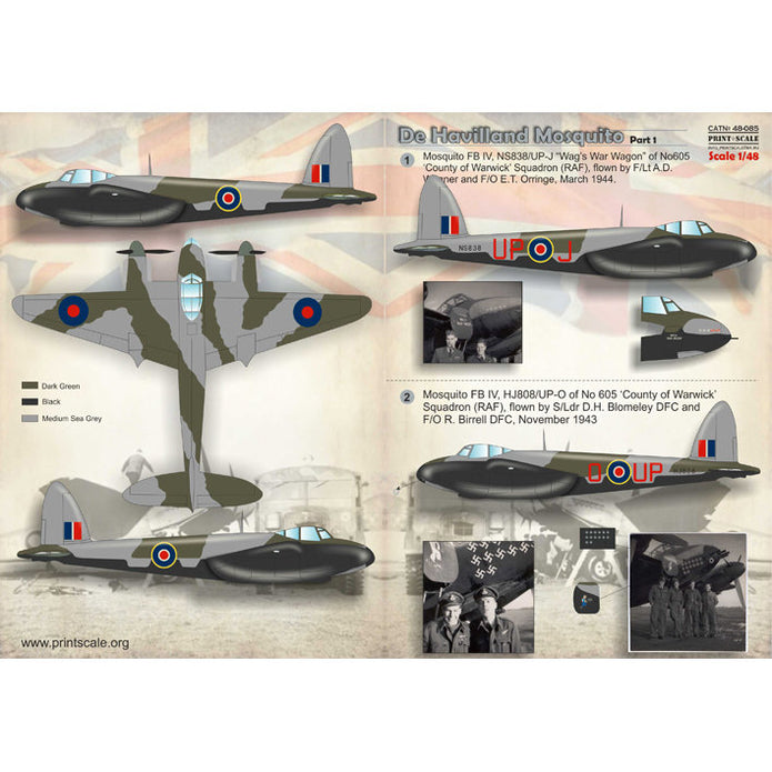 Print Scale 48-085 Decal De Havilland Mosquito Part 1 Scale 1:48 for Aircraft Plastic model kit