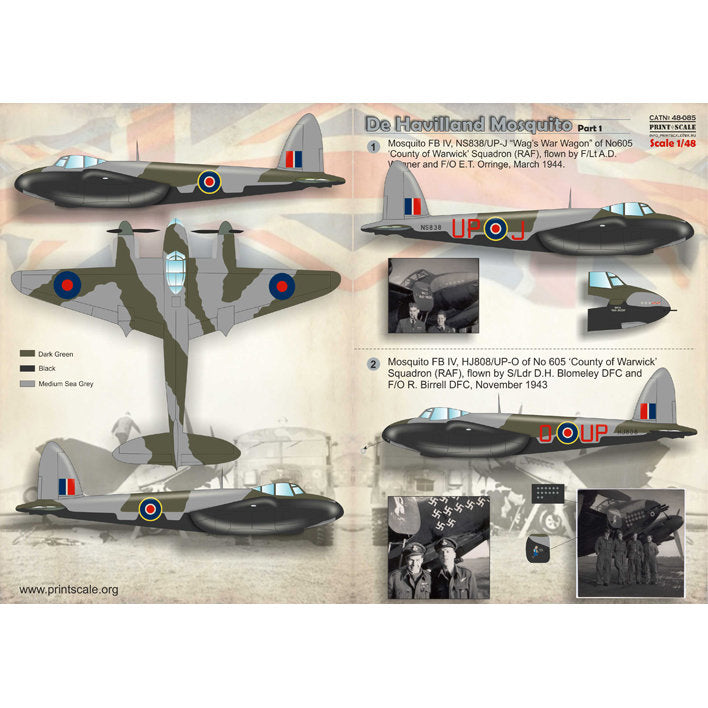 Print Scale 48-085 Decal De Havilland Mosquito Part 1 Scale 1:48 for Aircraft Plastic model kit