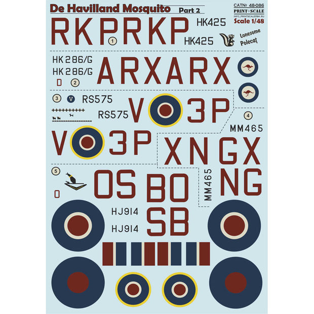 Print Scale 48-086 Decal De Havilland Mosquito Part-2 Scale 1:48 for Aircraft Plastic model kit