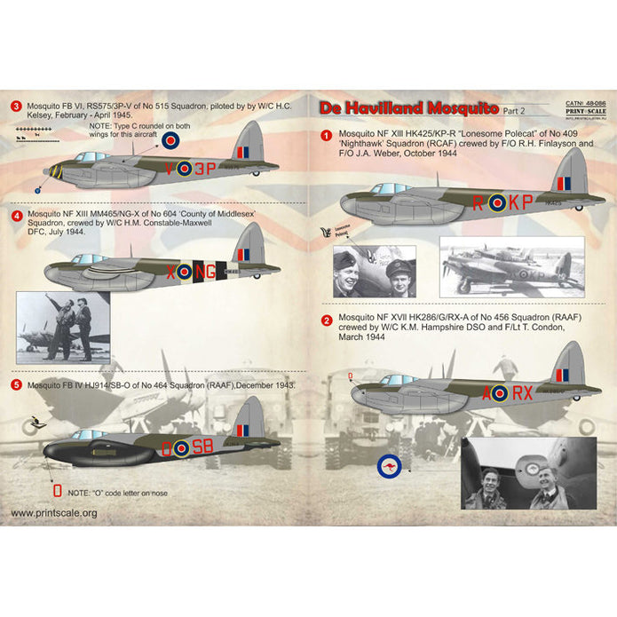 Print Scale 48-086 Decal De Havilland Mosquito Part-2 Scale 1:48 for Aircraft Plastic model kit