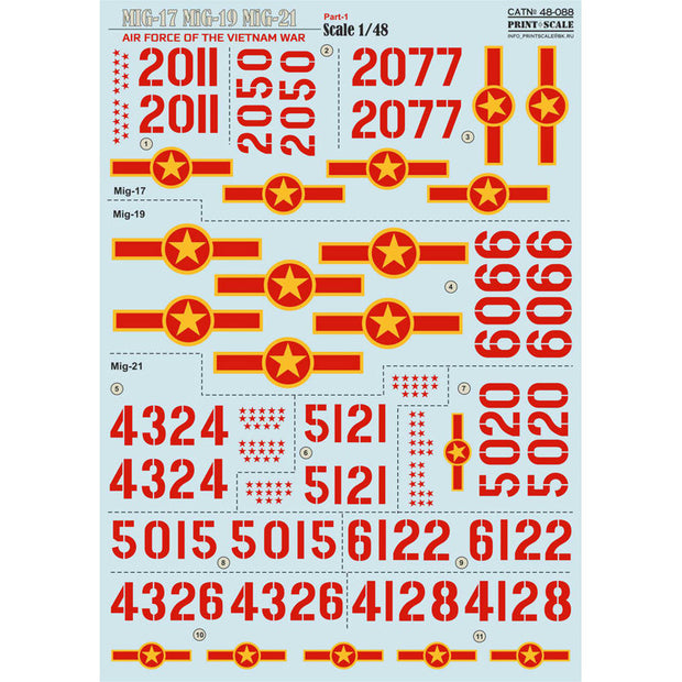 Print Scale 48-088 Decal 1:48 North Vietnamese MIGs (Mig 17 Mig 19 Mig 21) of the Vietnam War Part 1 /MIG Air force of the Vietnam war