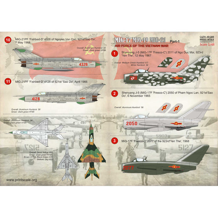 Print Scale 48-088 Decal 1:48 North Vietnamese MIGs (Mig 17 Mig 19 Mig 21) of the Vietnam War Part 1 /MIG Air force of the Vietnam war