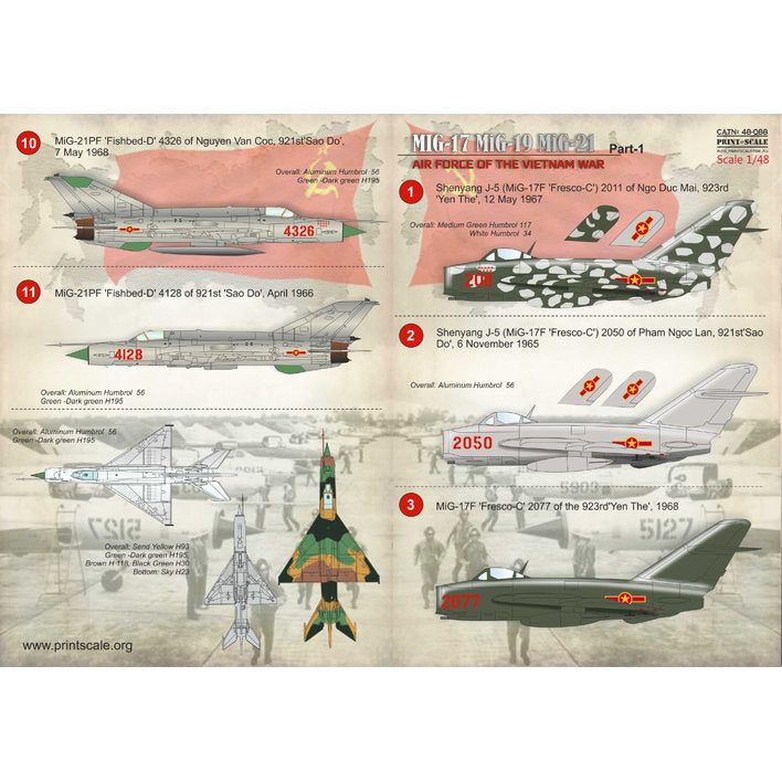 Print Scale 48-088 Decal 1:48 North Vietnamese MIGs (Mig 17 Mig 19 Mig 21) of the Vietnam War Part 1 /MIG Air force of the Vietnam war
