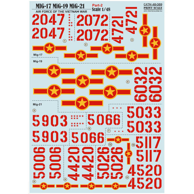Print Scale 48-089 Decal 1:48 North Vietnamese MIGs (Mig 17 Mig 19 Mig 21) of the Vietnam War Part 2 /MIG Air force of the Vietnam war