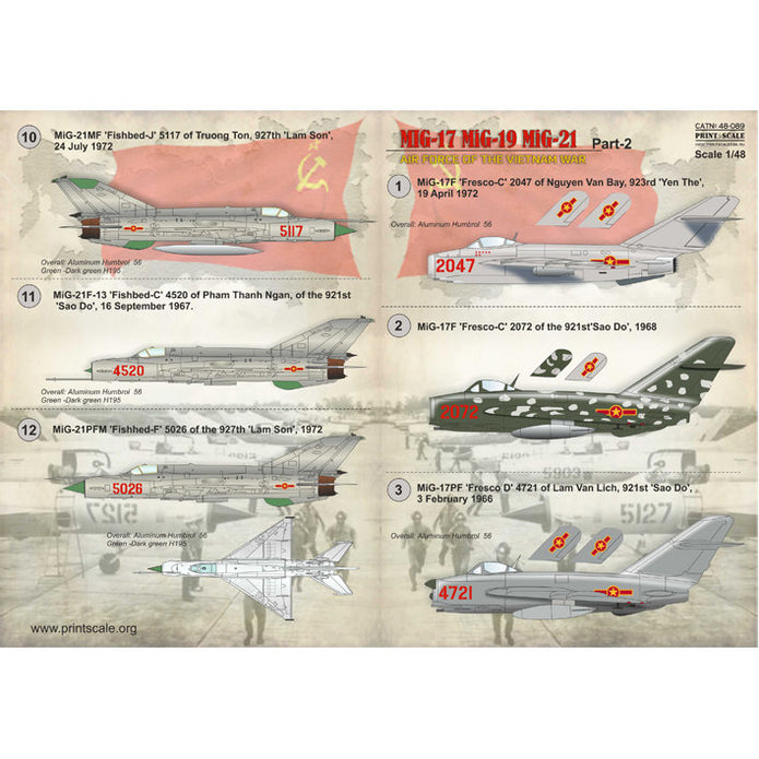 Print Scale 48-089 Decal 1:48 North Vietnamese MIGs (Mig 17 Mig 19 Mig 21) of the Vietnam War Part 2 /MIG Air force of the Vietnam war
