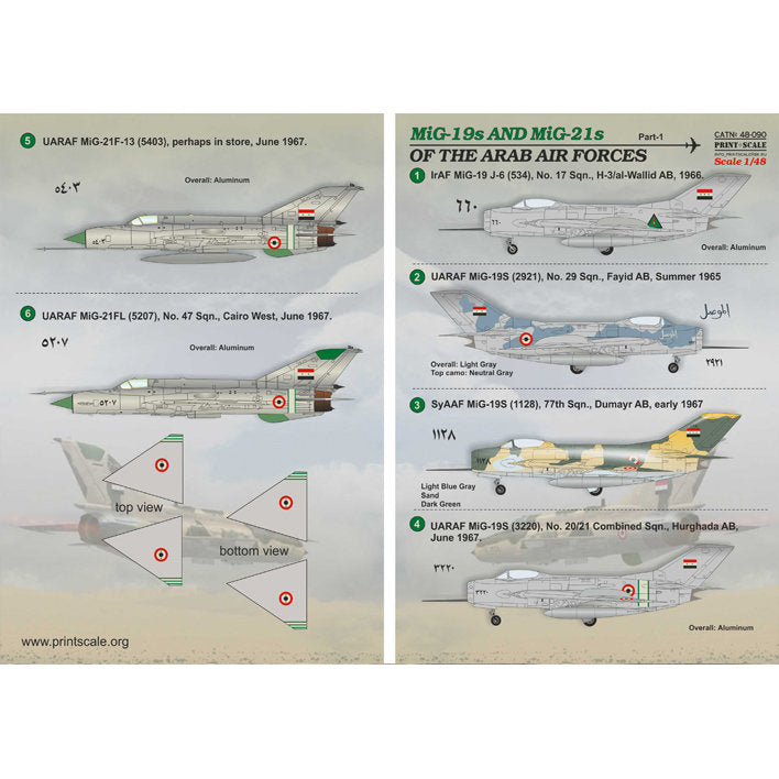 Print Scale 48-090 Decal MiG-19s and MiG-21s of the Arab Air Force Part 1 Scale 1:48 for Aircraft Plastic model kit
