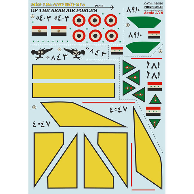Print Scale 48-091 Decal MiG-19s and MiG-21s of the Arab Air Force Part 2 Scale 1:48 for Aircraft Plastic model kit