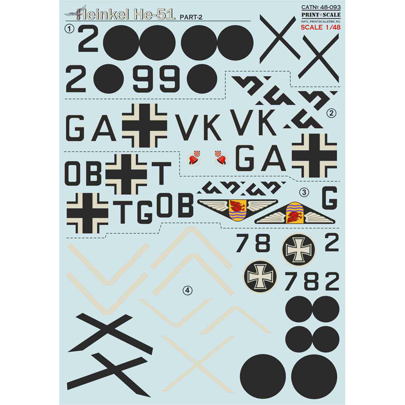 Print Scale 48-093 Decal Heinkel He-51 Part 2 Scale 1:48 for Aircraft Plastic model kit