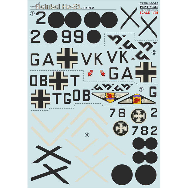 Print Scale 48-093 Decal Heinkel He-51 Part 2 Scale 1:48 for Aircraft Plastic model kit
