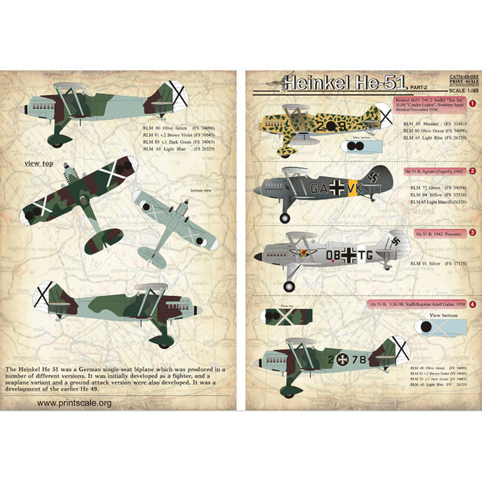Print Scale 48-093 Decal Heinkel He-51 Part 2 Scale 1:48 for Aircraft Plastic model kit