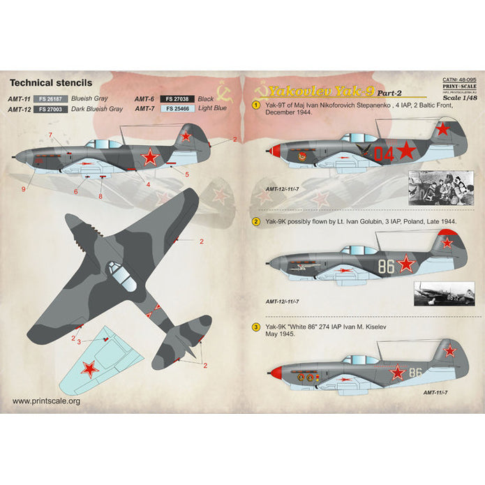 Print Scale 48-095 Decal Yakovlev Yak-9K Part 2 Scale 1:48 for Aircraft Plastic model kit
