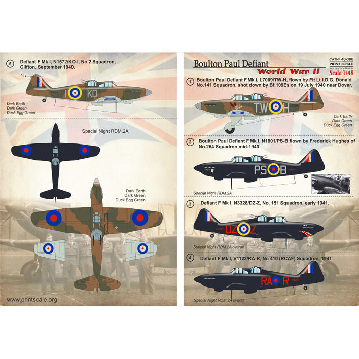Print Scale 48-096 Decal Boulton Paul Defiant Scale 1:48 for Aircraft Plastic model kit
