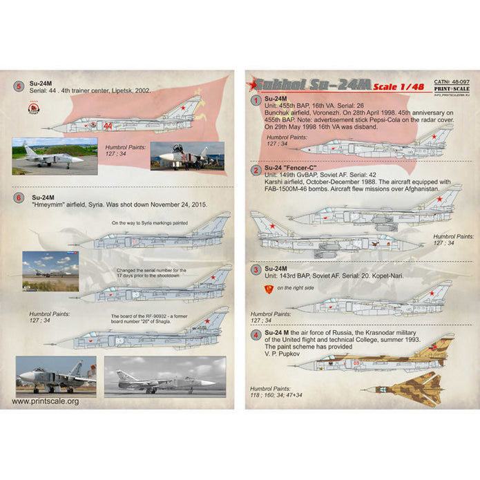 Print Scale 48-097 Decal Sukhoi Su-24M Scale 1:48 for Aircraft Plastic model kit