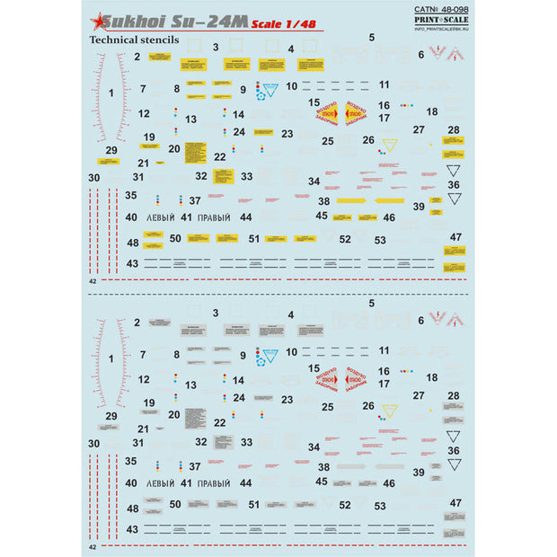 Print Scale 48-098 Decal Sukhoi Su-24M Technical stencils Scale 1:48 for Aircraft Plastic model kit