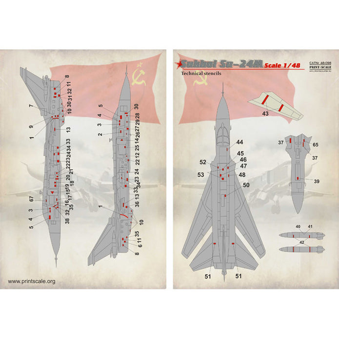 Print Scale 48-098 Decal Sukhoi Su-24M Technical stencils Scale 1:48 for Aircraft Plastic model kit